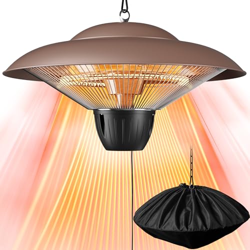 Patio Heater for Outdoor Use 1500W Electric Infrared Hanging Heater, Ceiling Mounted, Waterproof for Porch, Garage, Balcony, Overheat Protection (Brown)