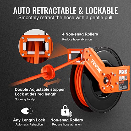 VEVOR Retractable Air Hose Reel 3/8 IN x 50 FT Hybrid Air Hose Max 300PSI