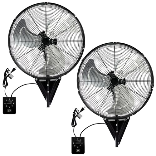 2 Pack 20" Wall Mount Fan, 7100CFM Heavy Duty Wall Fan with 3-Speed & Adjustable Tilt, High Velocity Industrial Oscillating Fans for Garage, Factory, Patio, Porch, Shop & Commercial Use - ETL Listed