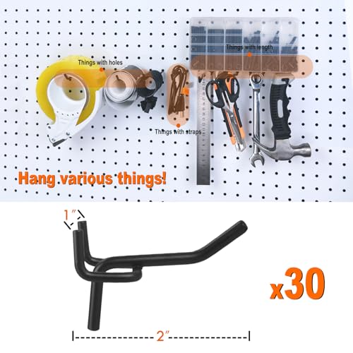 Pegboard Hooks Accessories 30pcs 2inch Metal Peg Board Tool Hangers (Black)