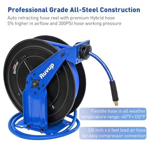 Ruvup Air Hose Reel 3/8"x75ft Auto Retractable Air Compressor Tool HoseReel