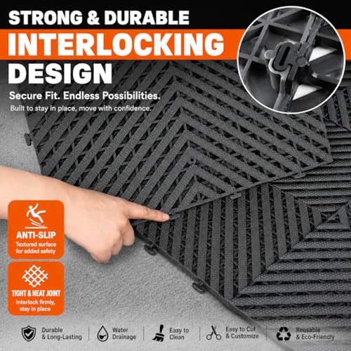 30-Pack 15.75" x 15.75" Interlocking Garage Floor Tiles, Heavy Duty Non-Slip Drainage Mats for Garage, Patio, Deck, RV, Campsite & Outdoor Use, Black