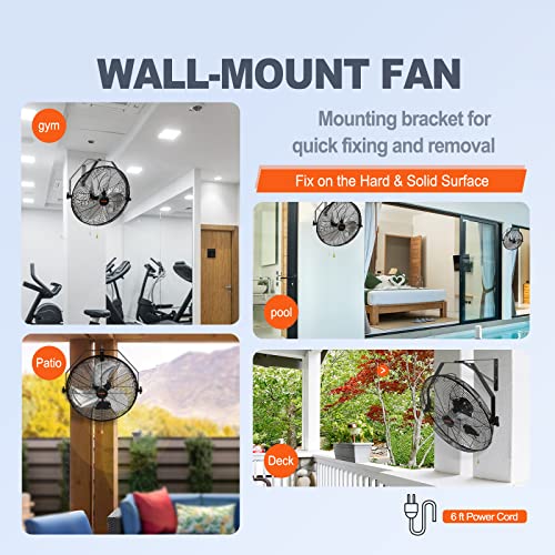 VEVOR Wall Mount Fan, 18 Inch 4150 CFM, 3-speed Wall Mounted Metal Fan