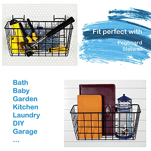 Pegboard Baskets 2 Pack Peg Board Metal Shelves Organizers (Medium, Black)