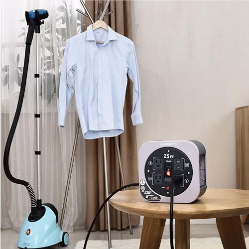 Link2Home 25 Ft. Retractable Extension Cord Reel, 3 Outlets, Gray