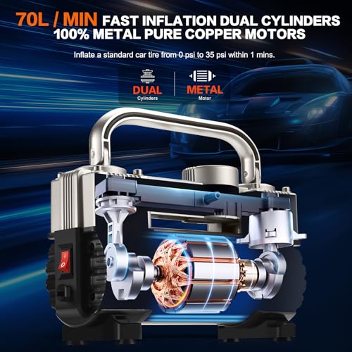 GSPSCN 12V Heavy Duty Tire Inflator Metal Portable Air Compressor Pump