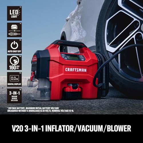 CRAFTSMAN 3-in-1 Tire Inflator Portable Air Compressor 160 PSI with Battery