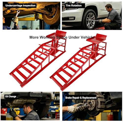 KAFLLA Hydraulic Car Ramps 5 Ton with Built-in Jack, Low Profile Adjustable