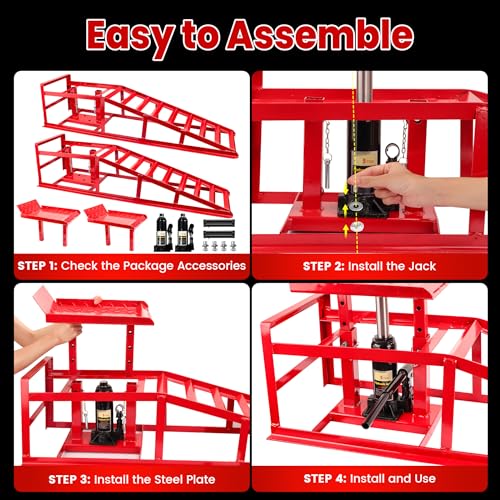 2PCS 5T 11060lbs Hydraulic Car Ramps, Heavy Duty Hydraulic Vehicle Ramps Lift Ramp, Portable Car Ramps for Oil Changes, Car Lifts for Home Garage, Vehicle Auto Garage Repair
