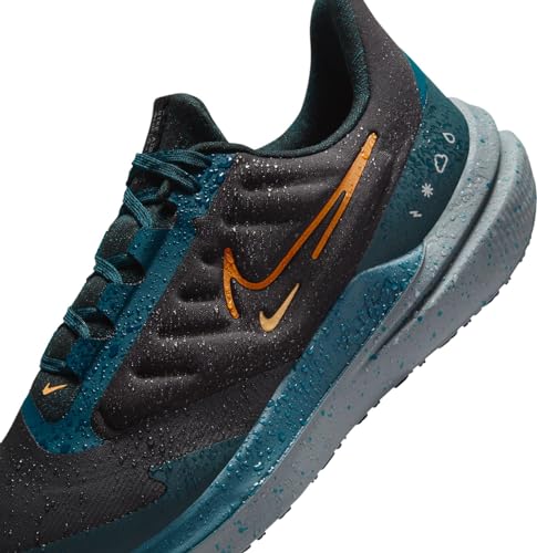 Nike Winflo 9 Shield Men's Weatherized Road Running Shoes (DM1106-002, Black/GEODE Teal/DEEP Jungle/Safety Orange) Size 11.5