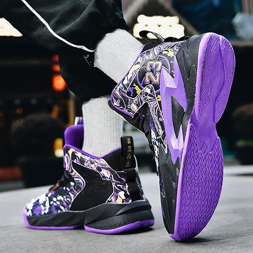 BEMYGREENBAG Mens High Top Basketball Shoes Arch Support Sneakers Comfortable Actual Combat Shoes High Elasticity Sports Shoes Black-Purple Size 10