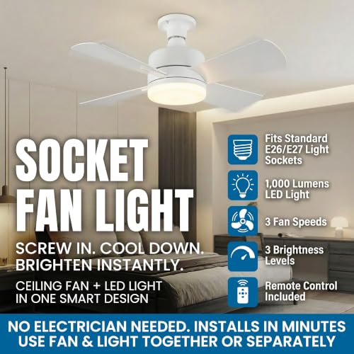 Bell+Howell Socket Breeze 15.4" Socket Fan Light with Remote Control