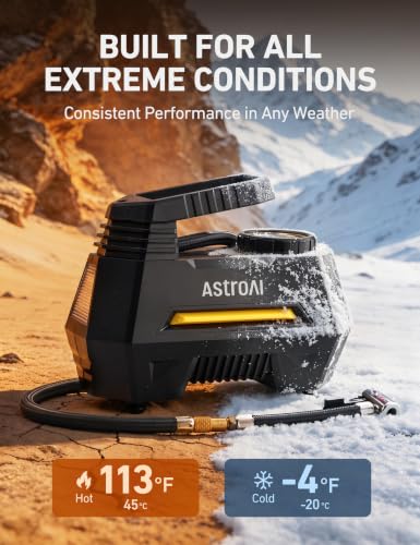 AstroAI AIRUN H Tire Inflator Portable Air Compressor,9.8Ft Cord-12VDC-Powered Auto Shut-Off,Fast Inflation Electric Air Pump for Car Tires-Car Accessories with Digital Pressure Gauge,LED Light,Yellow