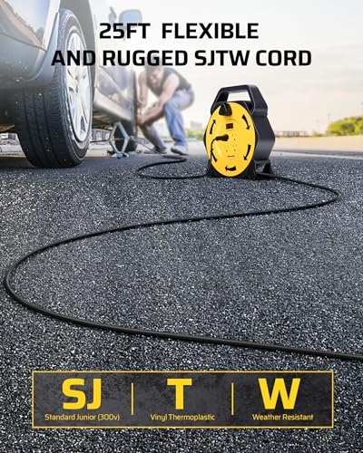 DEWENWILS 25FT Extension Cord Reel, Hand Wind Retractable Cord Reel