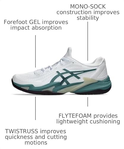 ASICS Men's Court FF 3 Tennis Shoes, 9.5, White/Foggy Teal