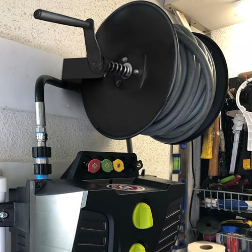 Master Mechanic 3/8" x 100' Lightweight Compact Wall Mount Retractable Powder Coated Steel Air Compressor Open Hose Storage Reel, Black