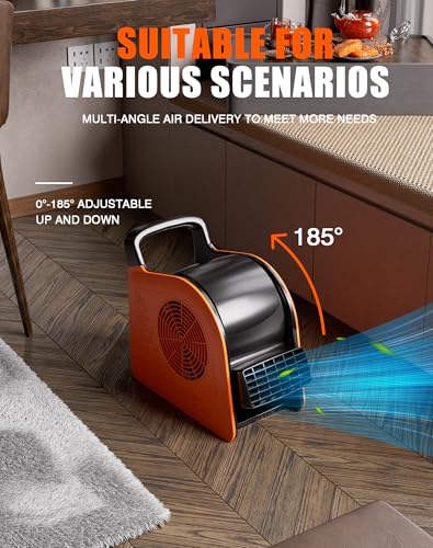 Blower Fan for Drying Cooling and Ventilating, Air Mover for Home Garage Workshop and Job Site Use, Air Mover Blower Fan with 185° Rotation, 3 Speeds, 2 AC Outlets, Orange