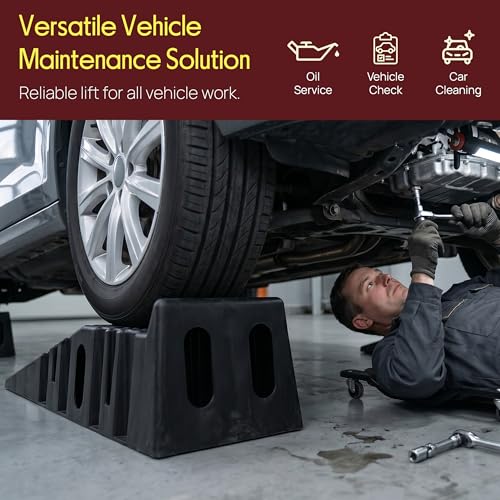 Pyle Heavy Duty Vehicle Ramps | 13000 lb Capacity Car Ramps for Low Clearance Vehicles with 6.3 Inch Lift and 17° Incline | Portable Non-Skid Car Ramps for Oil Changes, 2-Pack, Black.