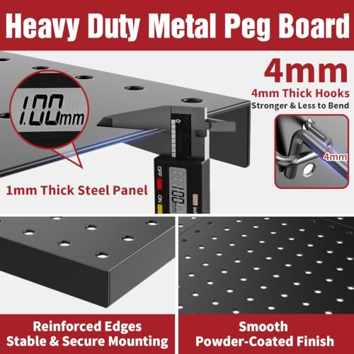 Heavy Duty Metal Pegboard Wall Organizer with 30 Hooks, Shelf and Tool Rack