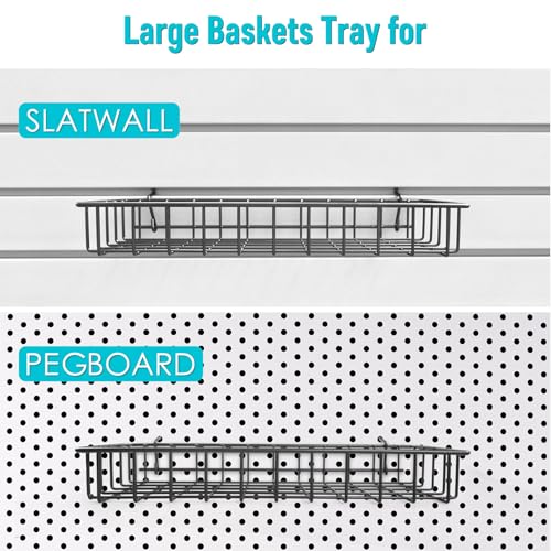 Peg Board Shallow Tray Baskets, 2Pack Black Pegboard Shelves Bottle Holders