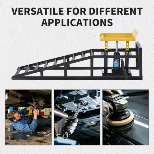 2 Pack Hydraulic Car Ramps 5 Ton Capacity, Heavy Duty Steel Vehicle Ramps with 9.8"-15" Adjustable Height for Oil Changes & Maintenance, Low Profile Wide Deck for Cars SUVs Trucks