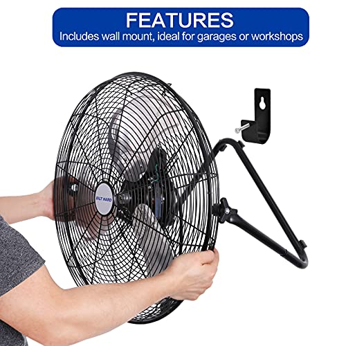 BILT HARD 4650 CFM 20" High Velocity Floor Fan, 3-Speed Heavy Duty Metal Fan with Wall-Mounting System, Industrial Shop Fan for Commercial, Garage, and Greenhouse