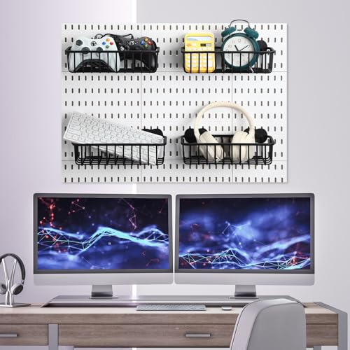 Maxdot 4 Pcs Pegboard Baskets with Hook, Compatible with IKEA Skadis Peg Board, Wall Bins and Baskets Storage Box Containers Accessories for Home Garage Office, 11 x 5 x 3 Inches(Black)