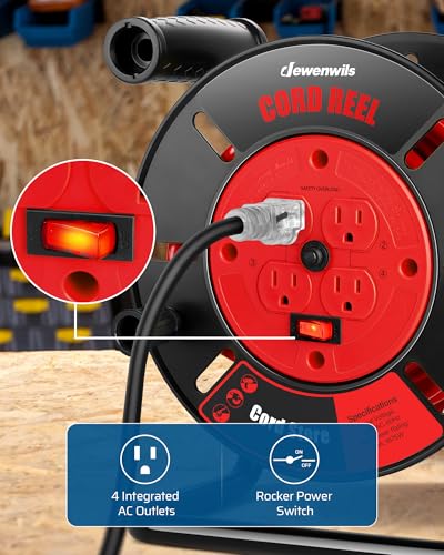 DEWENWILS Extension Cord Storage Reel, Hand Wind Retractable Open Cord Reel