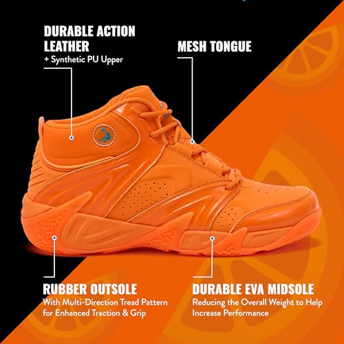 SHAQ Devastator High Top Basketball Shoes for Men, Indoor or Outdoor Court Basketball Mens Sneakers Size 8 to 15 - Orange, 8.5 Medium