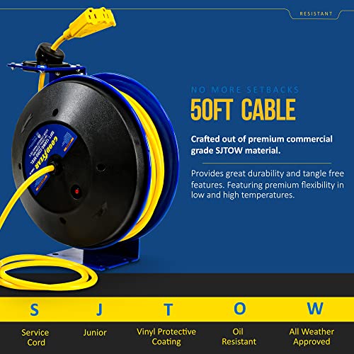 Goodyear Extension Cord Reel Retractable 12AWG x 50' Feet, Steel Single Arm