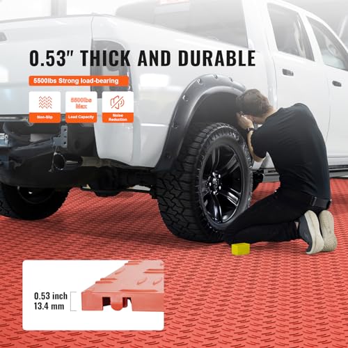 VEVOR Garage Floor Tiles 12 x 12 x 0.53 inch, Interlocking Design Ease of Installation Double-Sided Texture Non-Slip Sturdiness, for Garages, Basements, Repair Shops, Red, 50 Pack