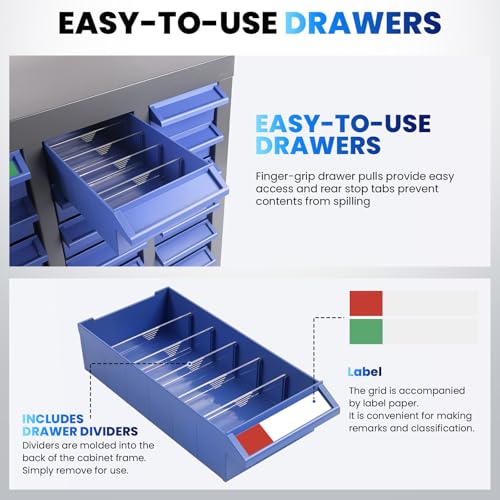 40 Drawers Bolt and Nut Tool Storage Cabinet with 200 Dividers & 80 Label Slots, Heavy-Duty Alloy Steel Parts Cabinet, ABS Drawers Bolt Bins Organizer for Hardware, Screws, in Workshop