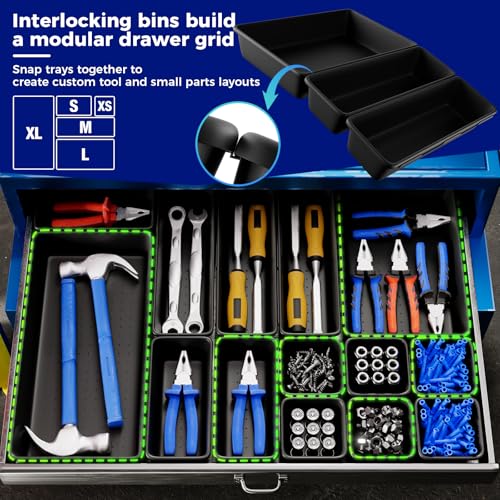 16 PCS Extra Small Parts Organizer Trays for Nuts, Bolts, Screws, Washers and Electrical Connectors, Desk Drawer Organzier Bins for Toolbox, Hardware Cabinet and Workbench (XS_16pcs_Black)