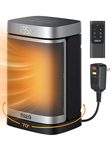 DREO Space Heater for Bathroom and Indoor, Portable Heater, 1500W Safe and Quiet PTC Ceramic Heater, 41-95°F Digital Thermostat, 70°Oscillating, Remote, ALCI Safety Plug, 12h Timer, 5 Modes