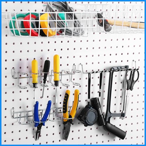 Coume 4 Pieces Pegboard Screwdriver Holders, Stainless Steel Pegboard Pliers Tool Hangers Shelving Display Hooks Organizer Multi Ring Tool Holders Accessories Racks for Shop Store Supermarket(Silver)