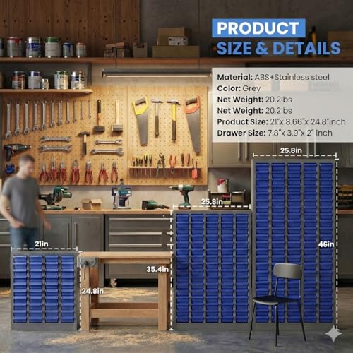 75 Drawer Small Parts Organizer Cabinet with ABS Drawers, Nuts and Bolts and Screw Organizer with Dividers, Hardware Storage with Label Slots, Metal Parts Cabinet for Garage Workshop