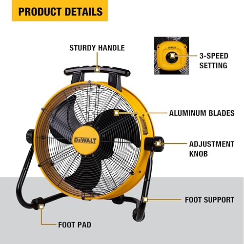 DEWALT 18 Inch Floor Fan, 180° Adjustable Tilting Drum Fan DXF1840