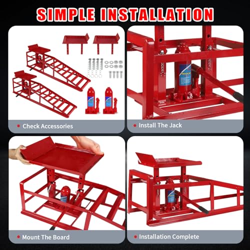 GETTKAOR 5T 11000lbs 2-Pack Hydraulic Car Ramps,Hydraulic Vehicle Ramps Assemble Easily,Automotive Ramps for Oil Changes,Low Profile Car Ramp for Home Garage, Auto Garage Repair.