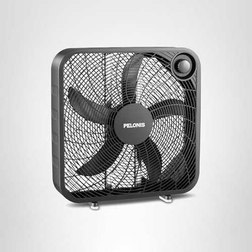 PELONIS 20 Inch Box Fan for Bedroom– 3 Speeds, 25ft/s, Floor Fan, Window Fan, Table Fan, Desktop Fan with Superior Air Throw (2295 CFM), Lightweight, 5 Blades, suitable for Office, Living Room, Garage