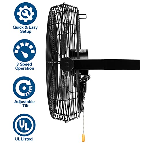 BILT HARD 18 inch Industrial Wall Fan, 4300 CFM, 3-Speeds High Velocity Wall Mount Fan with Sealed Motor, Heavy Duty Metal Barn Fans, 2 Pack