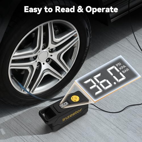 Inzeetor 150 PSI Tire Inflator Portable Air Compressor with Digital Pressure Gauge, 12V DC Auto Shutoff Air Pump Emergency LED Light for Car Tires, Bicycle & Balloons, Black