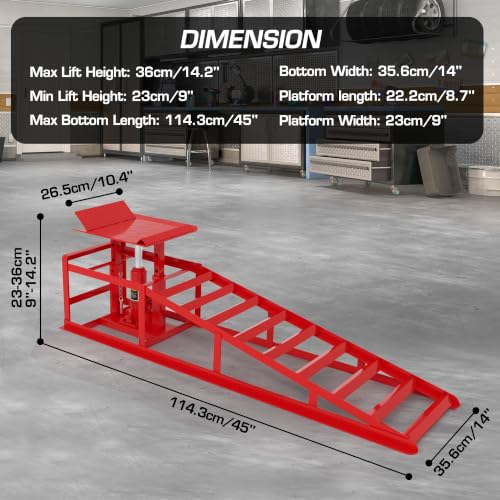 LOCKIETTA 2 PCS Hydraulic Car Ramps 11065LBS 5T Heavy Duty Car Ramp with Hydraulic Jack, Red