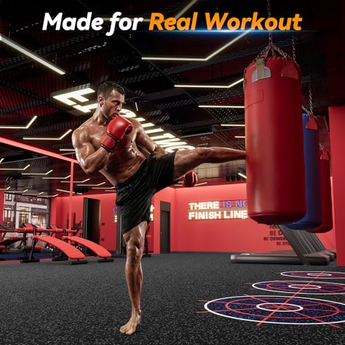 SUPERJARE 1" Extra-Thick Rubber Top Exercise Mat, Puzzle Gym Flooring for Home Gym, Gym Mat for Workout Equipment, Interlocking Floor Tiles with EVA Foam, 12 Pcs 48 Sq Ft, Black/Grey