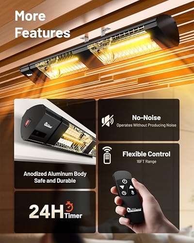 DR. INFRARED HEATER DR-239 3000W Indoor & Outdoor Infrared Patio Heater, Wall or Ceiling Mount, IP55 Weatherproof, Commercial or Residential, 220V-240V Electric Heater with Remote & Mounting Kit