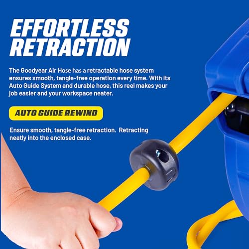 Goodyear Air Hose Reel Retractable 3/8" Inch x 65' Feet Hybrid Polymer Hose