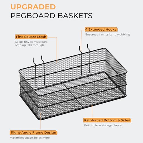 INCLY 4 Pack Upgrade Pegboard Baskets, 4 Sizes Square Metal Mesh Basket