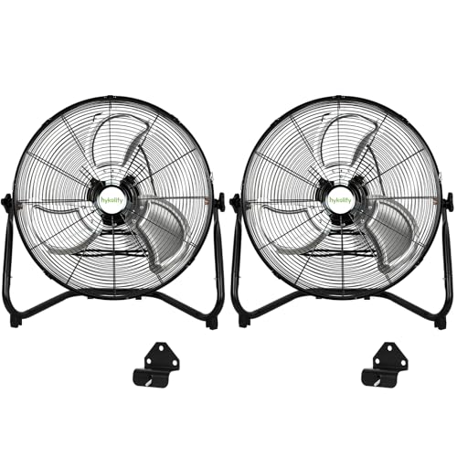hykolity 20" High Velocity Floor Fan, 3-Speed Heavy Duty Industrial Fan with Wall-Mounting System, Metal Floor Fan for Commercial Space, Warehouse, Garage, and Workshop, 2 Pack