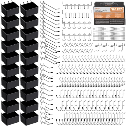 INCLY 320PCS Pegboard Accessories Organizer Kit with Peg Borad Hooks & Bins