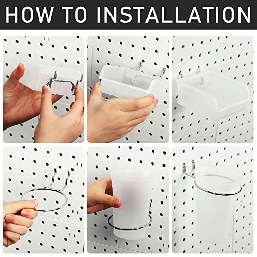 Sieral 30 Pcs Pegboard Organizer Accessories Kit Includes Peg Board Shelving Storage Basket Organizer Bins Hooks Loops Cup with Cup Holder for Garage Room Wall Attachments Tools(White, Clear, Silver)