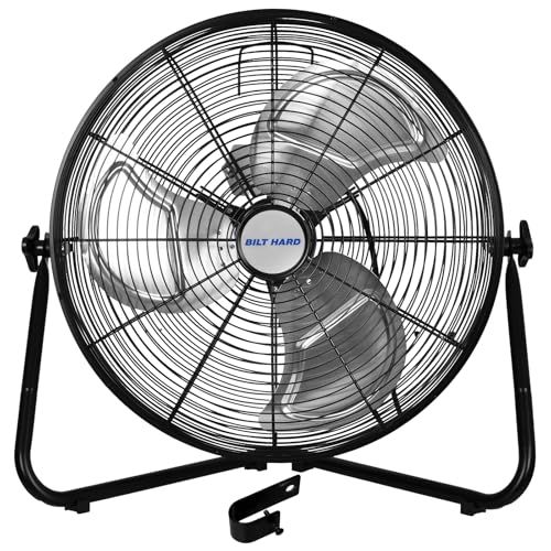 BILT HARD 20 Inch Heavy Duty Floor Fan - 4650 CFM High Velocity, 3-Speed with Wall-Mounting System, Industrial Shop Fan for Commercial, Garage, and Greenhouse
